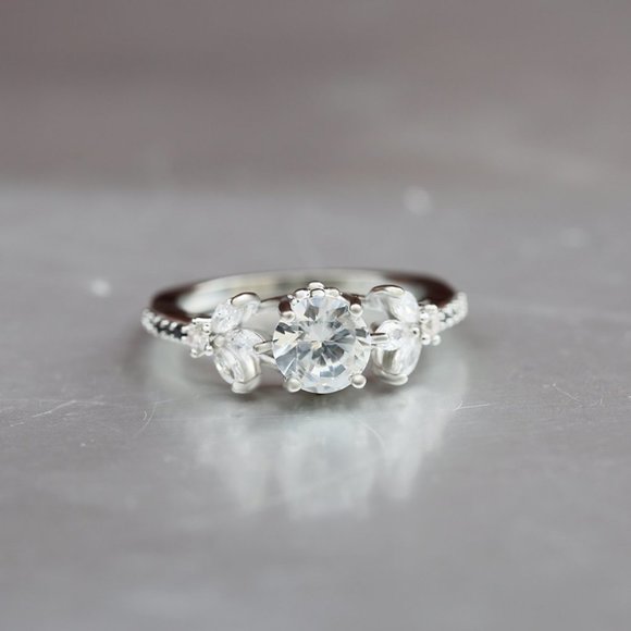 💥 Dainty Diamond Flower Leaf Beautiful Carved Rings for Women, EVGG1531 - Picture 2 of 5